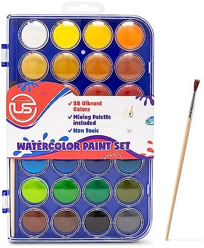 Watercolor Paint Set, 28 Colors of Washable Watercolor Paint Includes Watercolor Palette and 1 Paint Brushes. Great Water Color kids paint