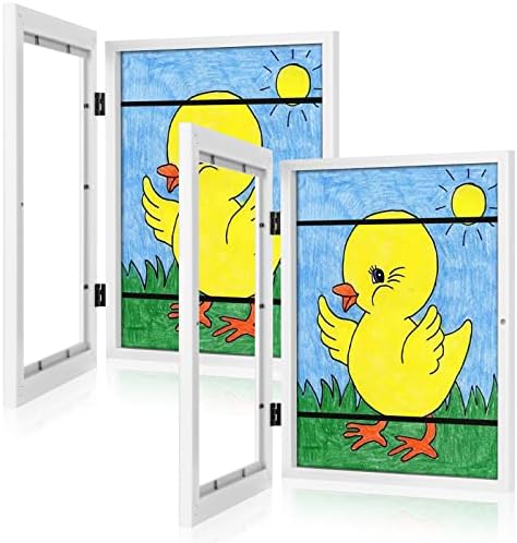 [2-Pack] Kids Art Frames, 8.5x11 Front Opening Kids Artwork Frames Changeable, White Artwork Display Storage Frame for Wall, Holds 50 Pcs, for 3D Picture, Crafts, Hanging Art, Portfolio