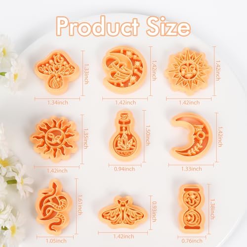 Puocaon Mystic Boho Clay Cutters - 9 Pcs Polymer Clay Cutters for Earrings Jewelry, Mushroom Sun Moon Moth Snake Bottle Shape