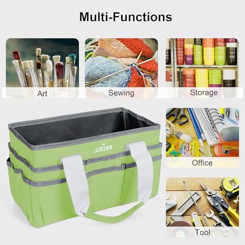 JJRING Craft Organizer Tote Bag Art Storage Caddy Cyan | With Multiple Pockets For Sewing, Scrapbooking, School, Medical, And Office Supplies