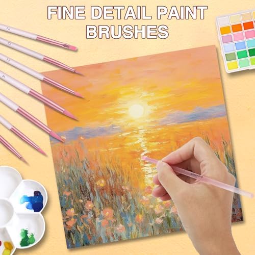 8pcs Fine Detail Paint Brush Set, Small Miniature Fine Tip Detail Brushes Kit for Acrylic Oil Watercolor, Miniatures, Models, Paint by Numbers, Rock Painting (Pink)