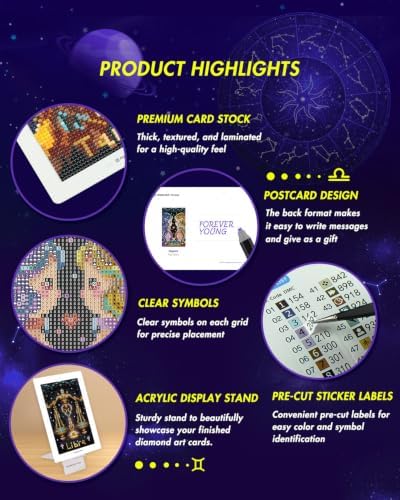 forever young Minigem Zodiac Diamond Art Kits, 5x7 Inch Postcard-Style