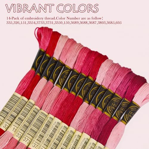 Premium Rainbow Color Embroidery Floss - Cross Stitch Threads - Friendship Bracelets Floss - Crafts Floss - 14 Skeins Per Pack Embroidery Floss, Cranberry Gradient