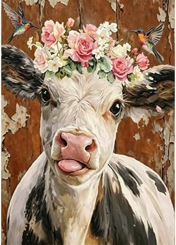 VeGuude Diamond Art Kits for Adults, Full Drill Highland Cow Diamond Art Kits for Beginners, DIY Full Rhinestone 5D Diamond dots (Gemstone Craft), Home Wall Decoration (12x16 inch)