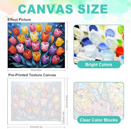 GEEHEIY Paint by Numbers Kit for Adults, Colorful Tulip Number Painting, 16 x 20 Inch