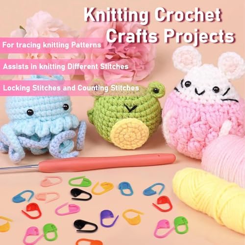 150 PCS Plastic Knitting Stitch Markers for Crocheting, Crochet Stitch Marker for Yarn Crafts Knitting Weaving Locking Plastic Safety Pins Crochet Supplies Accessories, White