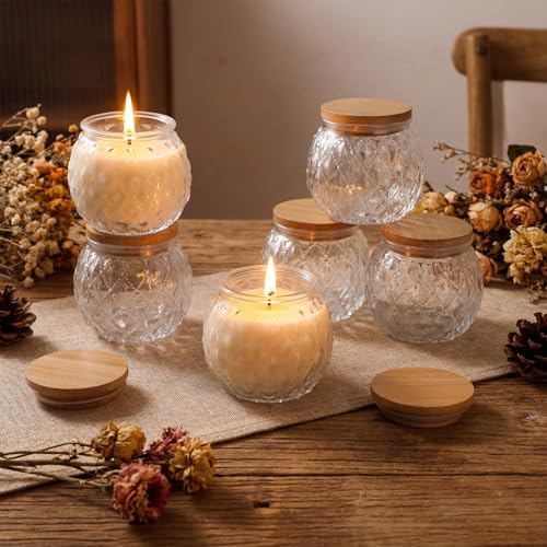 20 Pack Clear Candle Jars for Making Candles 6 oz Empty Glass Candle Making Jars with Bamboo Lids Diamond Texture Candles Containers for DIY, Wedding Souvenirs Gifts, Home Decoration