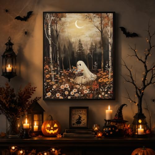 Ghost Paint by Numbers Kit for Adults Beginner with Framed 10x12 Inch