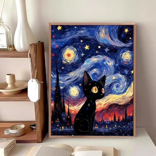 Reivworl Cat Diamond Art Kits for Adults, Cat Diamond Painting Kits, Gem Art Kit for Gifts and Home Interior Decor 12x16 Inch