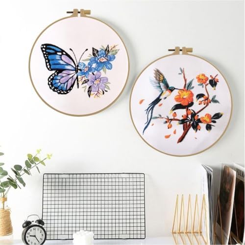 Esffaci Embroidery Starter Kit for Adult Beginner with Hummingbird‌ Flowers Pattern Hand Embroidery Set with Embroidery Cloth Hoop Needle Threader Embroidery Floss and Instruction
