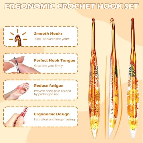 Coxyzoxy 9 Pcs Crochet Hook Set, Crochet Kit for Beginners Made of Epoxy Resin, 2.0mm-6.0mm Ergonomic Crochet Hooks, Perfect for Crocheting Blankets, Dolls, Shawls, Hats, and Scarves