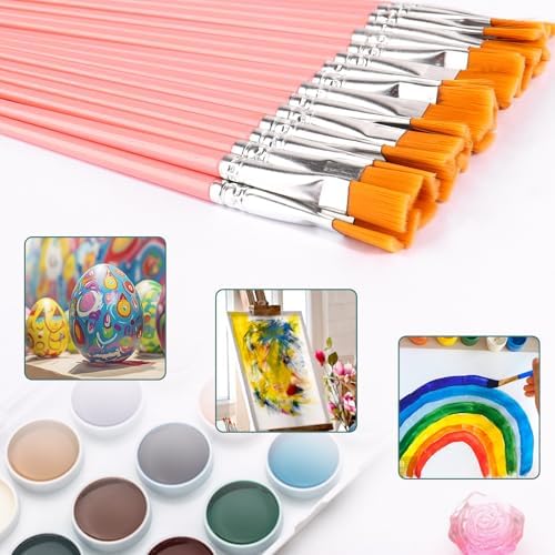 50Pcs Paint Brushes for Acrylics Painting, Flat Paint Brush Bulk, Pink