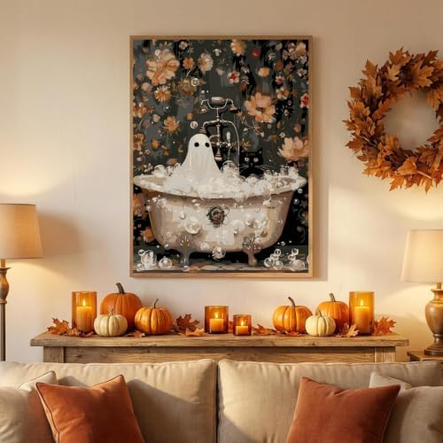 Halloween Paint by Numbers Kit for Adults,Ghost DIY Oil Painting 12x16In