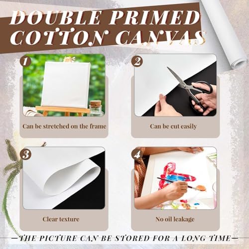 Kinlop 48 Inch X 10 Feet Double Primed Cotton Canvas Roll, White