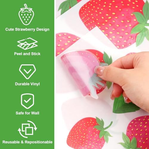 AOWDIAO 80 Pcs Strawberry Wall Decals – Peel and Stick for Bedroom, Kitchen, Bathroom & Nursery – Cute Strawberry Decor for Home & Party