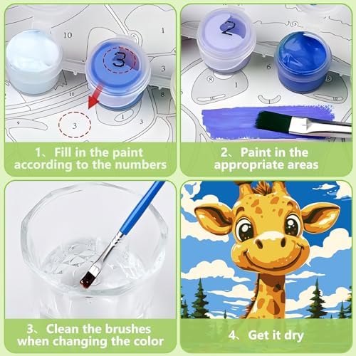 Reivworl Giraffe Paint by Numbers Kit for Kids with Frame 8×8 inch