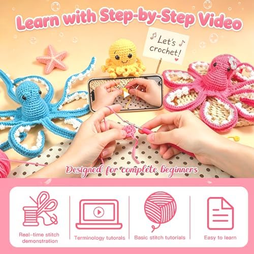 MAGIMUSE Crochet Kit for Beginners, Octopus Family Amigurumi Craft Kit