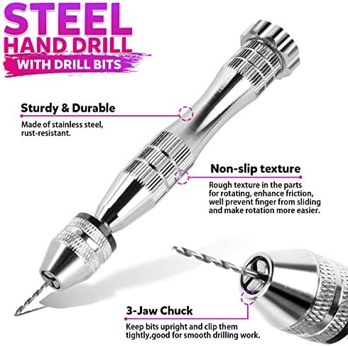 LEOBRO Hand Drill, 222 PCS Pin Vise Hand Drill with Drill Bits(0.8 mm-3 mm), Needle Nose Pliers, Keychain Making Kit, Jewelry Making Supplies, Hand Drill Tools for Jewelry Keychains Making