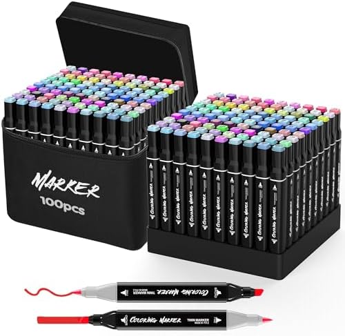 KJSHUANGTANG Alcohol Markers, 100 Colors Dual Tip Art markers, Drawing Markers, Coloring Marker for Sketching Adult Coloring