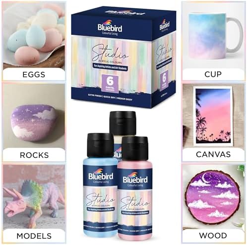 BLUEBIRD Studio Acrylic Paints, Pastel Colors, 6-Pack 3.4 Fl Oz each, Basic Acrylic Paint For DIY Crafts & Beginner Artists