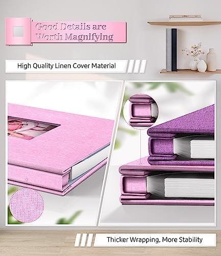 Artfeel Photo Album Self Adhesive Scrapbook Album for 3x5 4x6 5x7 8x10 Pictures,60 Pages Linen Cover with Display Window DIY Photo Book,Ideal Gifts for Family Travel Wedding Baby