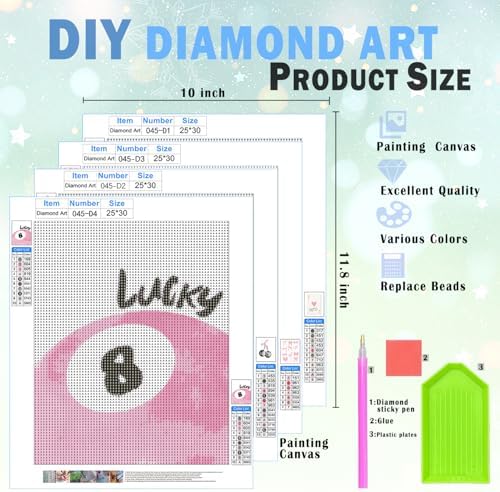 XUNLURY Pink Trendy Preppy Diamond Art Kits 4 Pcs, Coquette Pink Bow Disco 8 Ball Cherry Diamond Painting Kits for Adults Girls Beginners, Full Drill Diamonds Dots for Home Decor, 9.8x11.8 Inch