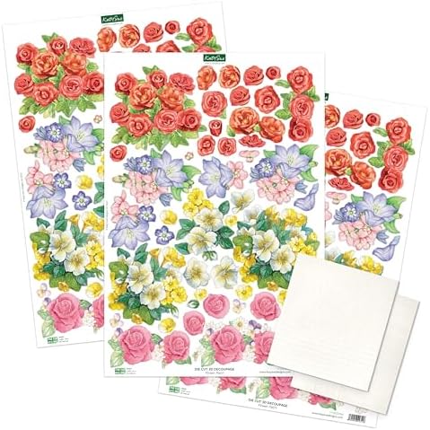 Katy Sue Flower Patch Pots Card Making Kit. 8 Cards, 8 Envelopes, 3 Sheets of Floral Die-Cut Decoupage, Adhesive Pads, & 2 Sheets of Birthday Sentiments Banners for Card Making Supplies