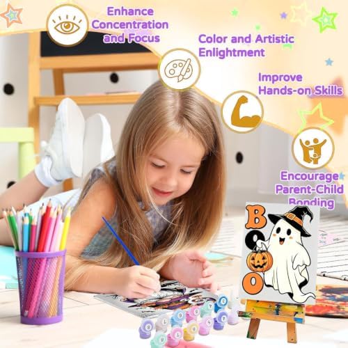 2 Pack Halloween Paint by Numbers Kit for Kids with Frame & Easel 8x12 Inch