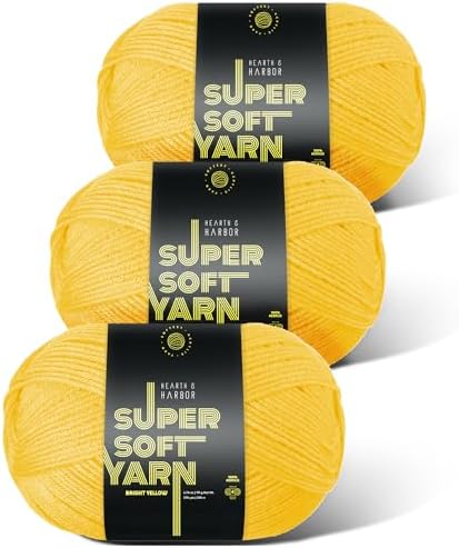Acrylic Yarn for Crocheting & Knitting – Soft Crochet Yarn for Crocheting, 3 Pack of 370 Yards, Perfect for Crafts & Amigurumi, Medium Worsted Weight 4, Bright Yellow