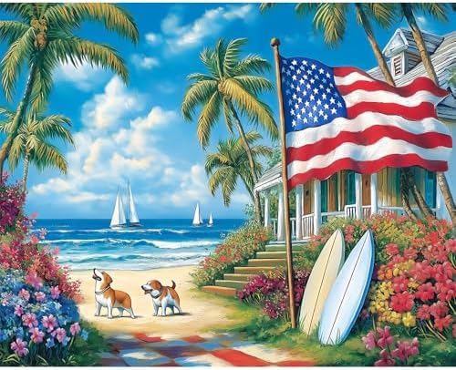 Natuyalo Paint by Numbers Kit for Adults Beginner, Seaside Landscape Paint by Number Kits on Canvas, DIY Acrylic Painting by Numbers for Home Wall Decor Gift 16x20 Inch