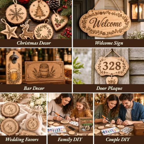 JJRING Wood Burning Kit - 62PCS Professional Wood Burning Tool With Adjustable Temperature Pyrography Pen, 24-Color Paint Set, Wood Slices & Stencils, Complete Wood burner Crafts Kit For Beginners