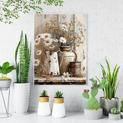 Rustic Flowers Daisy Diamond Art Kits for Adults Diamond Painting Kits