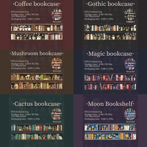 Magic PET Washi Tape Set,6 Rolls Vintage Reading Themed Scrapbook Tape Stickers for Journaling Supplies,Bullet Journaling,Planner,Notebook,Calendar,Photo Frame,DIY Craft(Magician Bookcase)