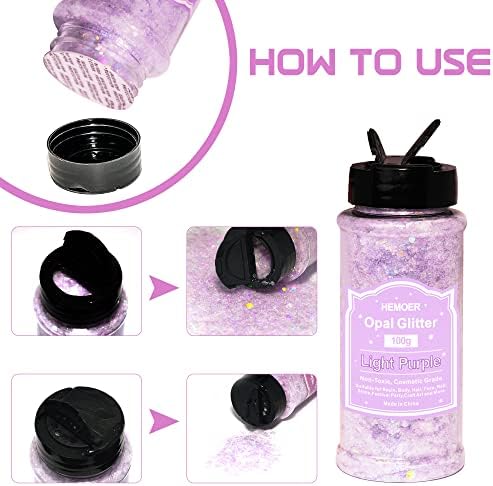 HEMOER Light Purple Opal Glitter 100g/3.5oz, Cosmetic Mixed Hexagon Chunky & Fine Craft Glitter Resin Sequins for Epoxy Glass, Resin Art, Body, Hair, Face, Nail, Tumbler, Festival Party