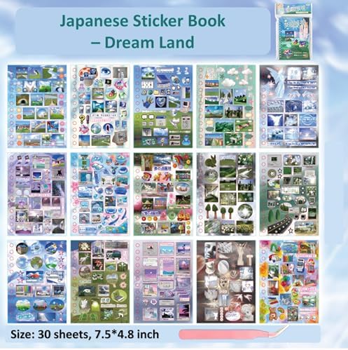 800Pcs+ Japanese Sticker Book for Scrapbook Junk Journal (Old Dreamland)