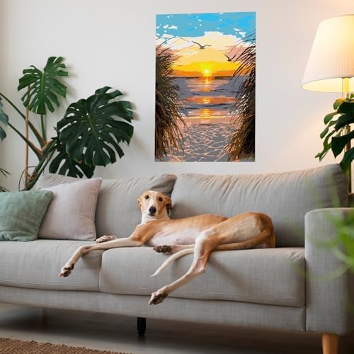Paint by Numbers Kit for Adults, Beach Sunset Art for Beginners, 16x20 Inch