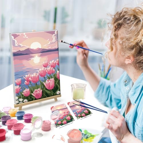 ATDMS Flowers Paint by Numbers Kit for Adults with Frame 8x12 Inch