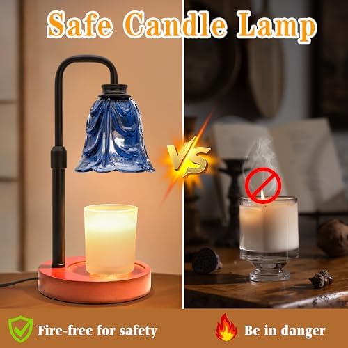 XJZJY Blue Flower Candle Warmer Lamp with Timer, Birthday Gifts for Women | Dimmable wax melt warmer with 2 bulbs for jar candles, height adjustable, Blue tulip design, home decor, housewarming gifts