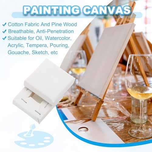 PATIKIL Canvas for Painting, 40 Pack 2.4x2.4 Blank Cotton Canvas Acrylic Drawing Board Oil Paint Set Art Supplies for Watercolor Oil Acrylic Gouache Tempera