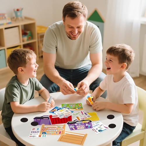 Haooryx Father's Day Magnet Craft Kit - 30 Sets Make Your Own Tool Box Sticker Decor Paper Craft for Classroom Home DIY Activity Refrigerator Bulletin Board Decor Happy Father's Day Party Supply Gift