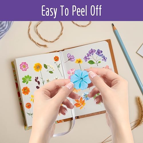370+ PCS PVC Flower Stickers, Self-Adhesive PVC Greenery Stickers Nature Plant Decals for Scrapbook, Laptop, Journal, DIY Project, Spring Themed Party Decors