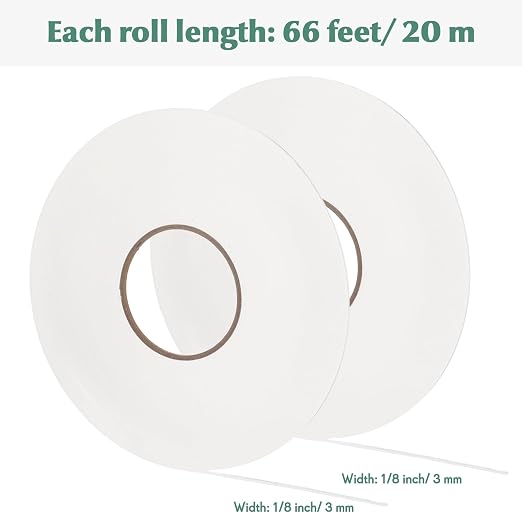 Tatuo 2 Rolls Double Sided Foam Tape for Mounting,1/8 Inch by 66 Feet,White