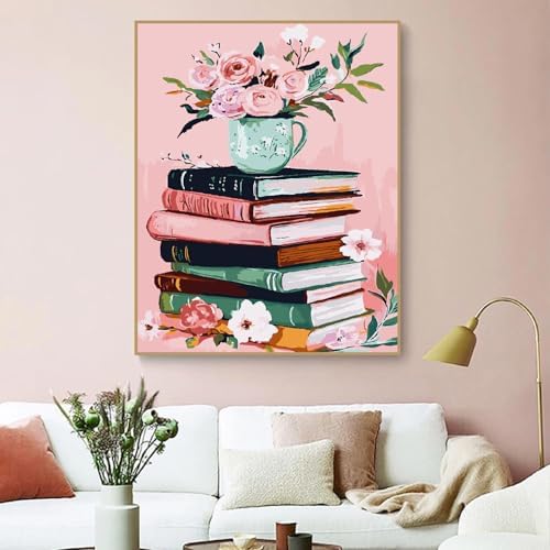 ZRIZQ Paint by Numbers Kit for Adults Beginner,Books Flowers,16x20