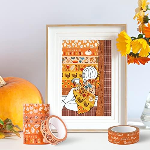 Whaline 12 Rolls Fall Thanksgiving Washi Tapes Assorted Autumn Pattern Decorative Tapes Pumpkin Turkey Dots Masking Tape for Fall Thanksgiving Scrapbook Journal DIY Craft Gift Wrapping, 0.6Inch