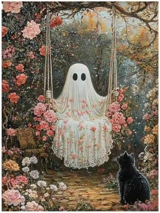 CraftBliss Halloween Ghost Swing Paint by Numbers Kit for Adults, DIY Paint by Numbers Kits for Adults Beginners Without Frame, Acrylic Paint Canvas Painting Kits Art Home Decor 16x20 Inch