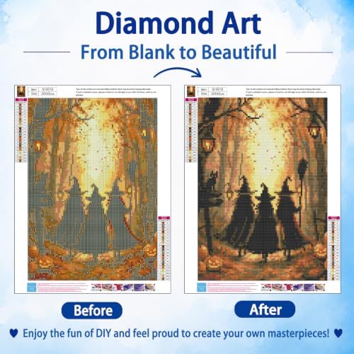 Halloween Diamond Art Kits for Adults, Witch Diamond Painting, 12x16 Inch
