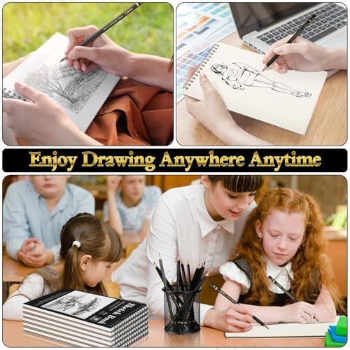 Humyoun 36 Pcs Top Spiral Bound Sketch Pad with Drawing Pencils Set, 5.5 x 8.5 Inch Sketchbook, 68lb(100gsm) Thick Paper, Charcoal & Graphite Pencils (12B-4H) for Shading, Artists & Beginners
