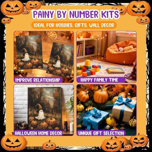 Spooky Paint by Numbers for Adults, Halloween Paint by Number on Canvas