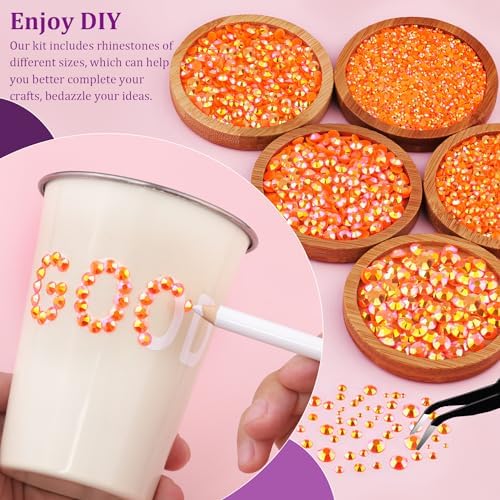 TINKRSTUFF Resin Jelly Rhinestones for Crafting with B7000 Jewelry Glue, 2 Boxes Orange AB Flatback Crystals with 3Pcs 10ml Glue, Bedazzling Non Hotfix Gems for DIY Tumblers Clothing Shoes Manicure