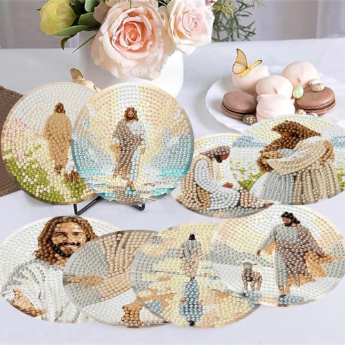 Zythron 8 Pack Diamond Art Coasters Kits,Jesus Diamond Painting Coasters
